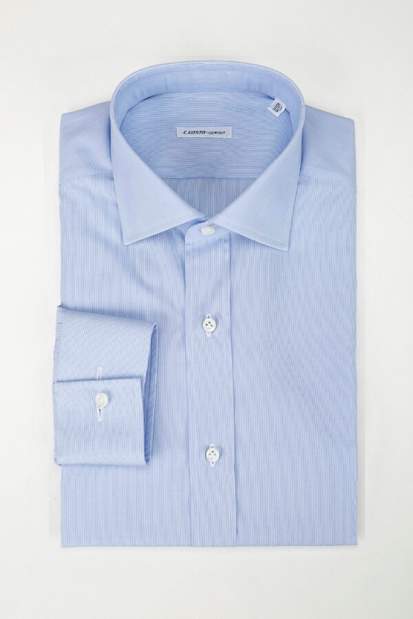 CAMICIA COTONE POPELINE MICRORIGA AZZURRA