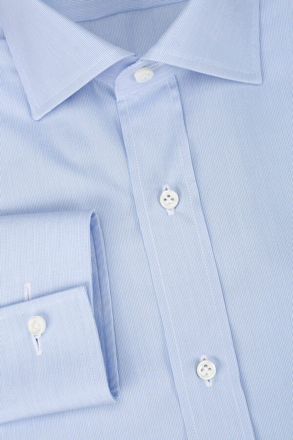 CAMICIA COTONE POPELINE MICRORIGA AZZURRA - immagine 2